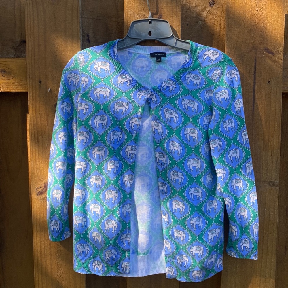 Talbots elephant sweater cotton rayon blend XS.